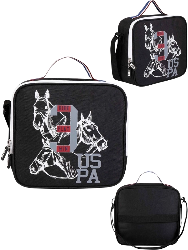 U.S. Polo Ride Play Win Siyah Beyaz Okul Sırt Çantası ve Beslenme Çantası Set  PLCAN24214 PLBSC24213