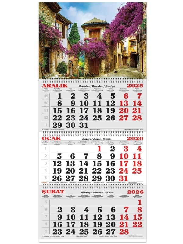 Keskin Color 3 Aylık Spiralli 2026 Jumbo Denizci Takvim Begonvil Sokağı