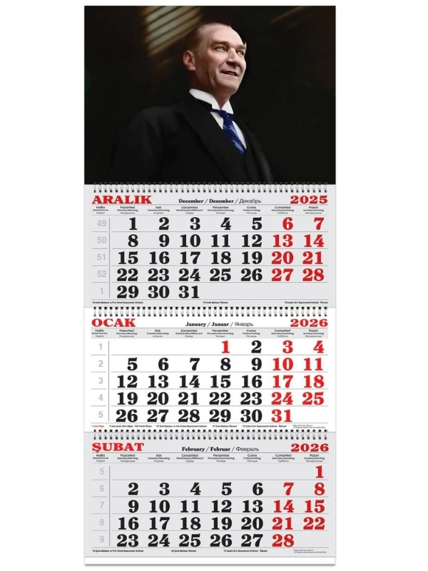 Keskin Color 3 Aylık Spiralli 2026 Jumbo Denizci Takvim Atatürk 2