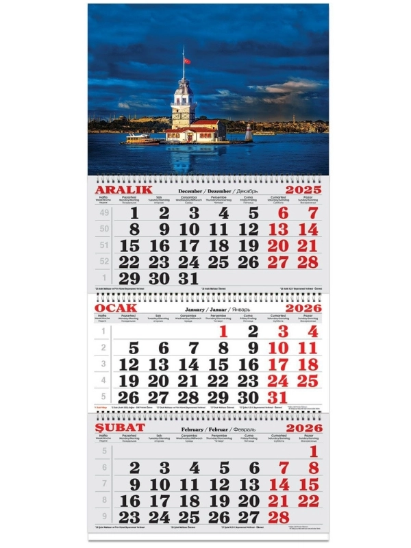 Keskin Color 3 Aylık Spiralli 2026 Jumbo Denizci Takvim İstanbul