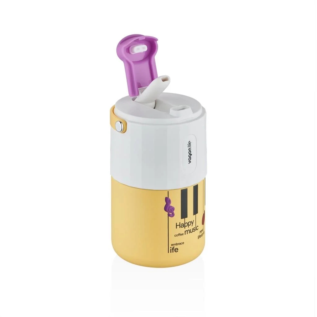 Vagonlife Tumbler 400 ML Kahve Bardağı/Mug Pipetli/Rahat İçim Paslanmaz Çelik Termos VGN2050 SARI