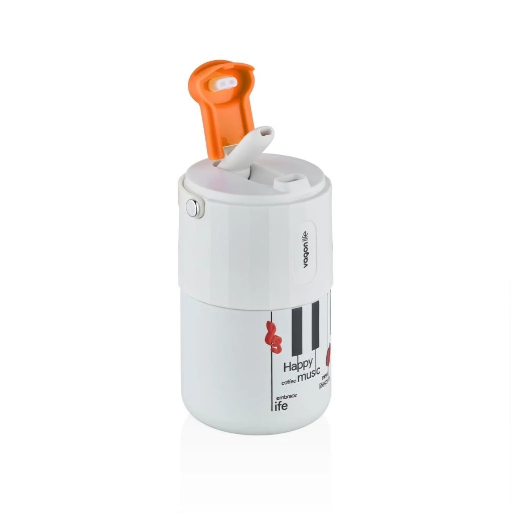 Vagonlife Tumbler 400 ML Kahve Bardağı/Mug Pipetli/Rahat İçim Paslanmaz Çelik Termos VGN2050 BEYAZ