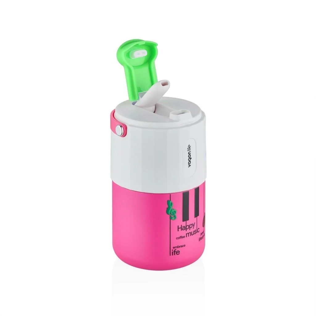 Vagonlife Tumbler 400 ML Kahve Bardağı/Mug Pipetli/Rahat İçim Paslanmaz Çelik Termos VGN2050 PEMBE