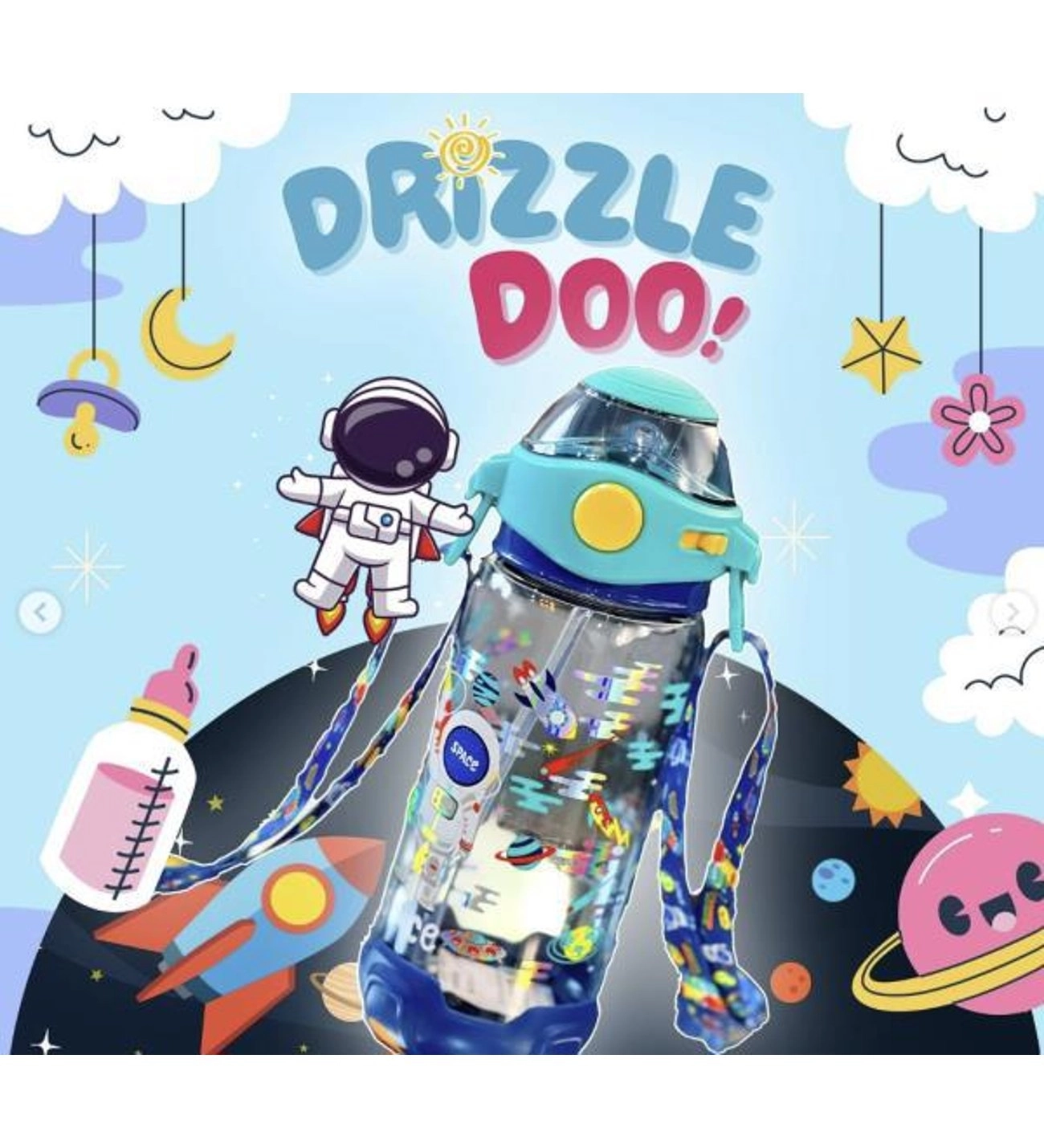  Dream Vest Uzay ve Astronot Mavi Şeffaf ve Askılı Matara VST-MT0007
