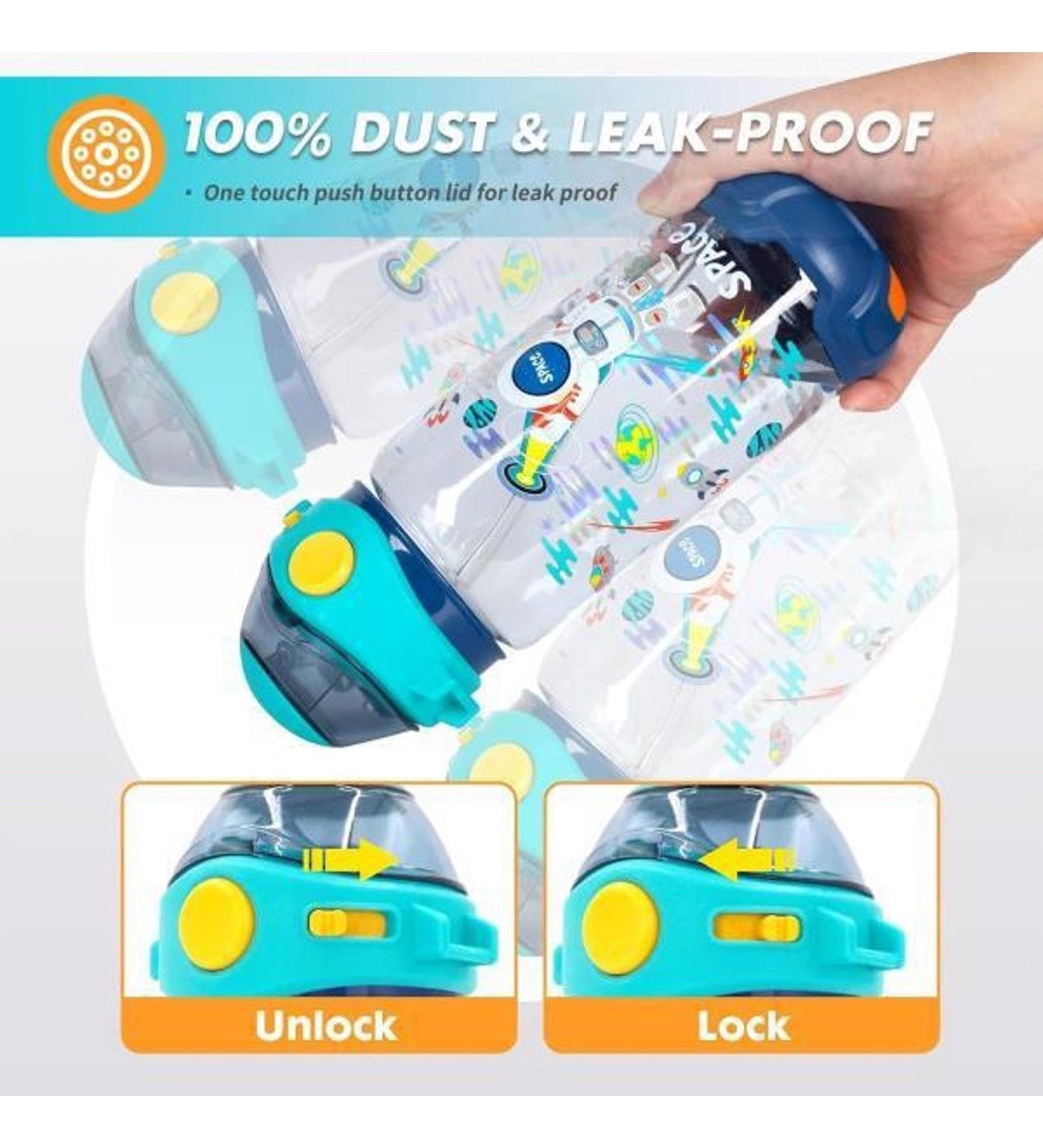  Dream Vest Uzay ve Astronot Mavi Şeffaf ve Askılı Matara VST-MT0007