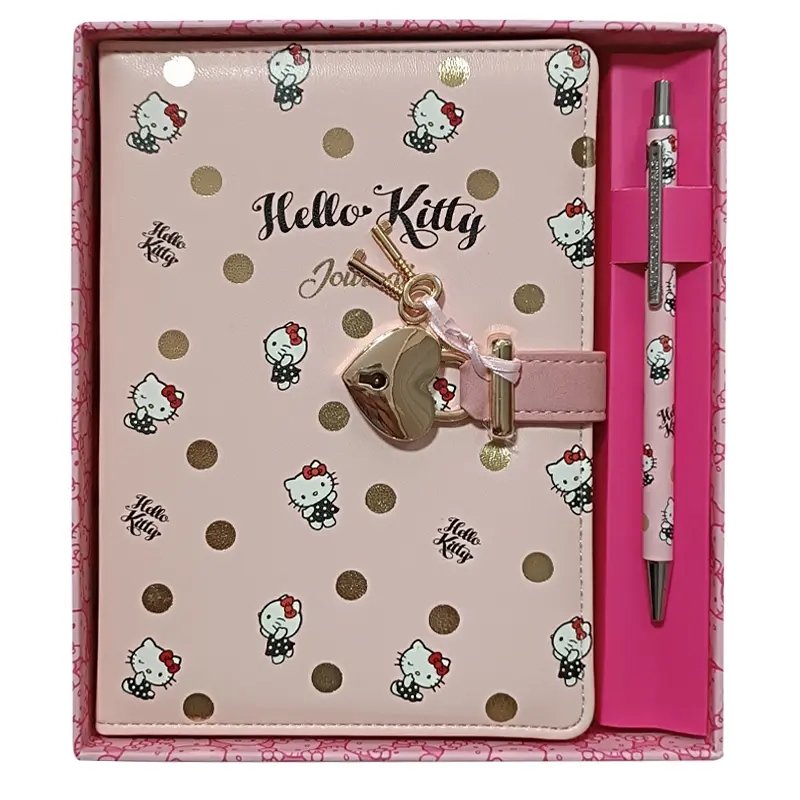 Victoria’s Journals Hello Kitty Hush Hush Kilitli Çizgili Defter ve Tükenmez Kalem Seti Kutulu 525-1961