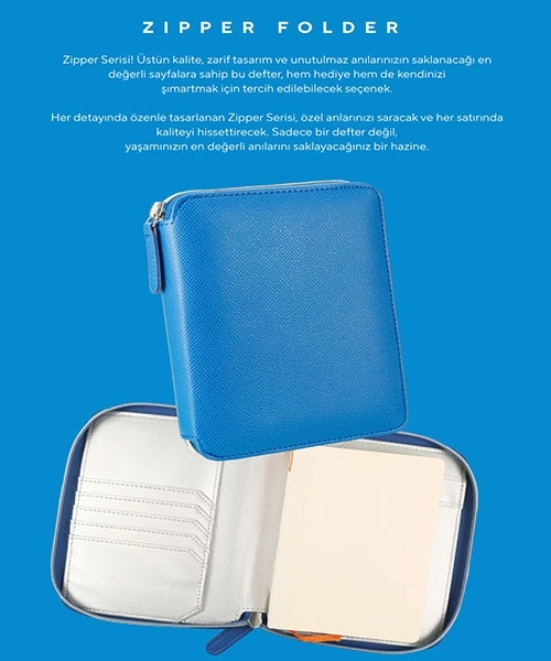 Victoria’s Journals Zipper Folder Organizer Defter A6 Çizgili Cüzdanlı Defter Mavi 123-0293
