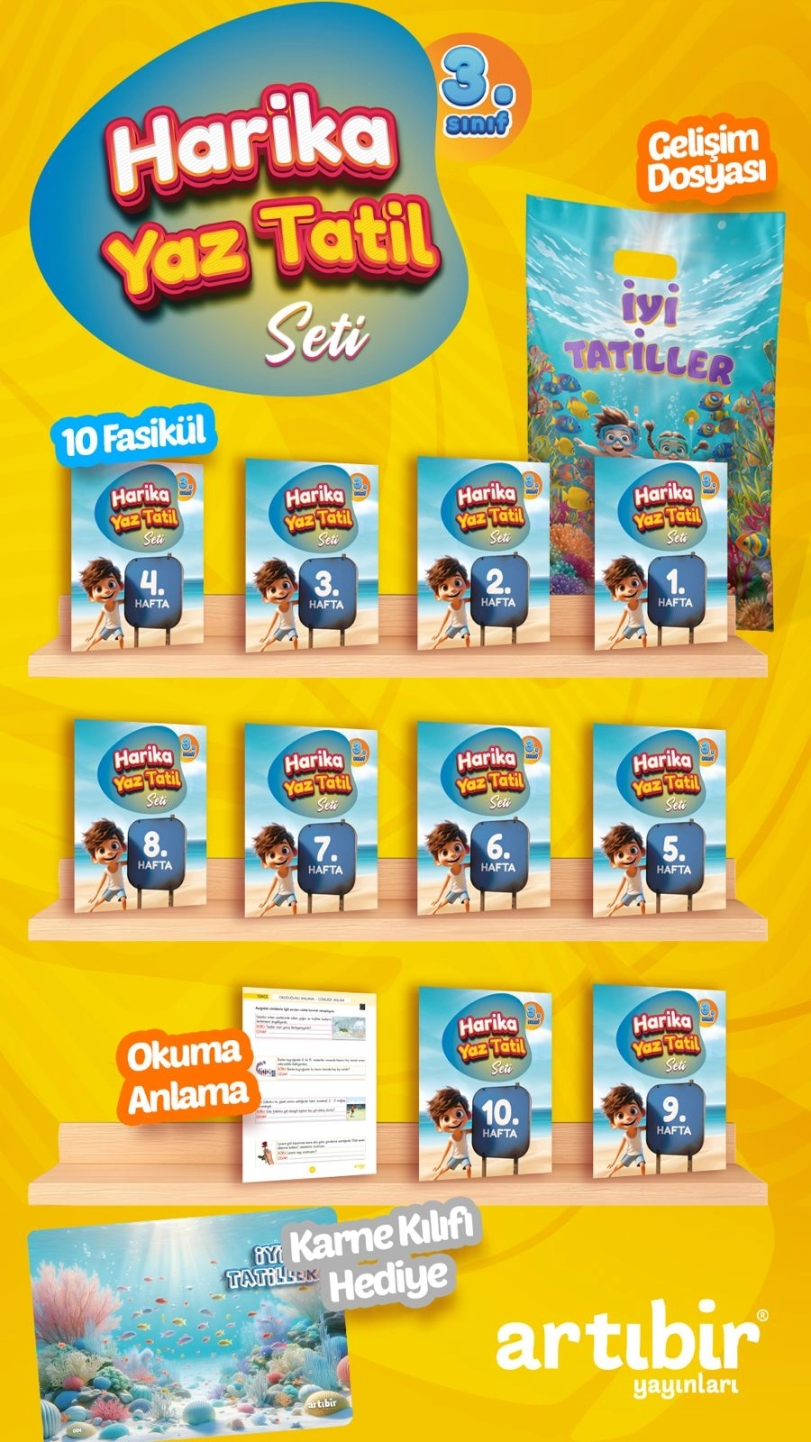 Artıbir Yayınları 3.Sınıf Yaz Harika Tatil 10 Fasikül + Okuma Anlama